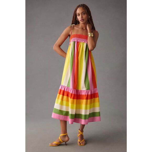 Anthropologie Dresses & Skirts - Farm Rio-Anthropologie Sleeveless Smocked Tiered Midi Dress Size Extra Large